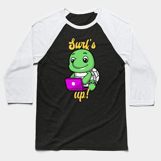 Surf's up! Baseball T-Shirt by Funky Turtle